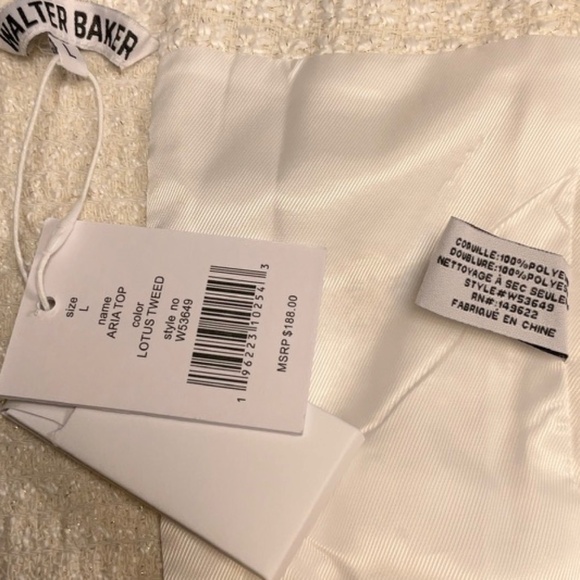 Walter Baker Aria Tweed Preppy Crop Top White Gold Fringe Button Tank NWT M - Picture 12 of 12